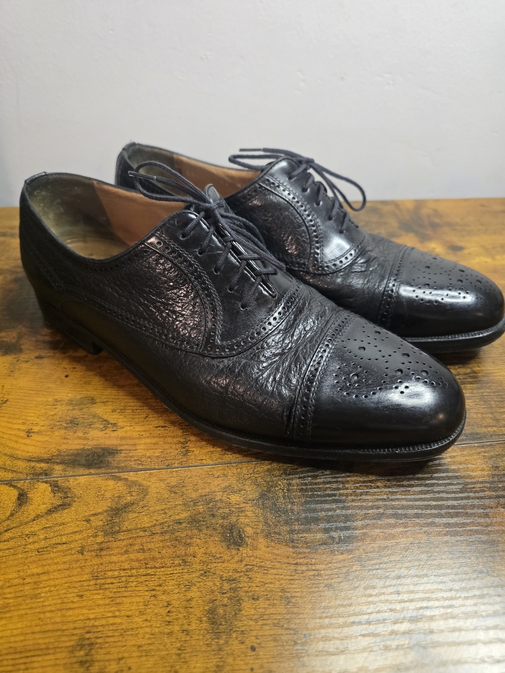 Moreschi Mens Italian Black Pebbled Leather Cap Toe Brogue Oxfords Shoes Sz 9.5 - Picture 3 of 9